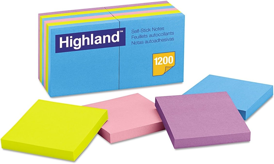 3M Highland Pop-up Sticky Notes, 3 x 3 Inches, Assorted Bright Colors, 12 Pack (6549B) - Product Image