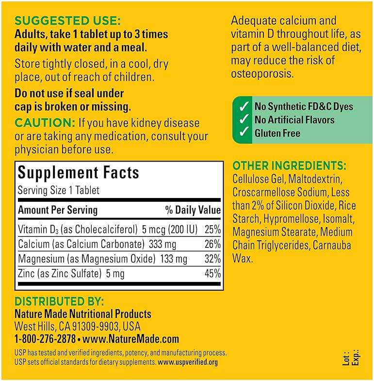 Nature Made Calcium Magnesium Zinc with Vitamin D3, Dietary Calcium Supplement for Bone Support, 300 Tablets - Image 5