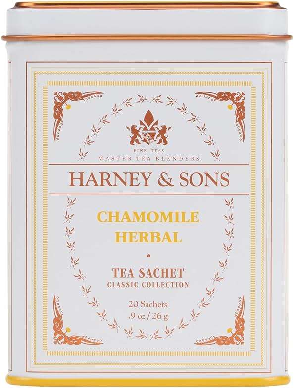 Harney & Sons Chamomile Herbal Tea, 20 Sachets in Classic Tin – Premium Egyptian Chamomile, Caffeine-Free, Relaxing Floral Herbal Tea - Image 1