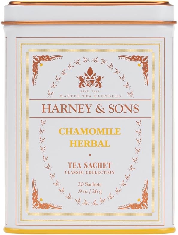 Harney & Sons Chamomile Herbal Tea, 20 Sachets in Classic Tin – Premium Egyptian Chamomile, Caffeine-Free, Relaxing Floral Herbal Tea - Product Image