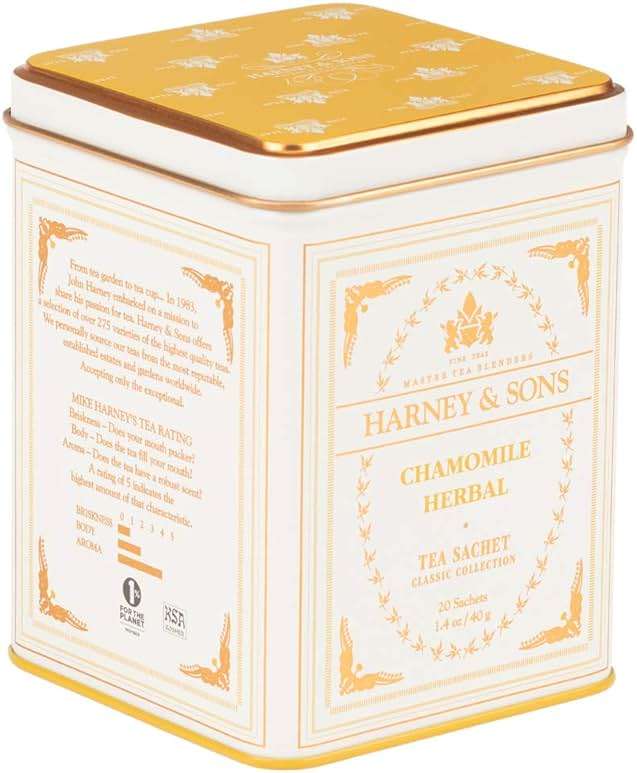 Harney & Sons Chamomile Herbal Tea, 20 Sachets in Classic Tin – Premium Egyptian Chamomile, Caffeine-Free, Relaxing Floral Herbal Tea - Image 2