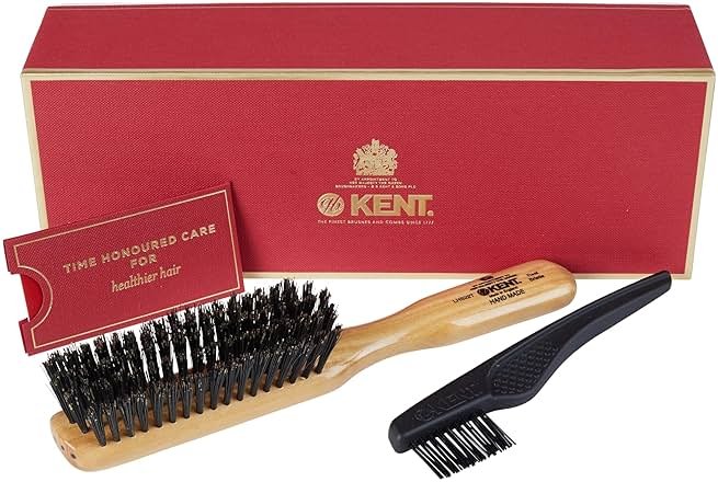 Kent LHS22T Satinwood and Wire-Laid 100% Pure Black Bristle Hair Brush for Daily Grooming Medium to Long Thick Hair, Narrow Flat Face Hair Brush to Promote Natural Shine. Handmade in England - Product Image