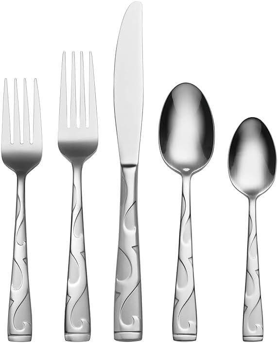 Oneida Silverware Set For 8, Tuscany 45-Piece Everyday Flatware Set with Serving Utensils, Service For 8, 18/0 Stainless Steel, Dishwasher Safe, Knives Spoons And Forks Sets, Dining (Silver, 45 Piece) - Product Image