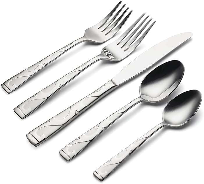 Oneida Silverware Set For 8, Tuscany 45-Piece Everyday Flatware Set with Serving Utensils, Service For 8, 18/0 Stainless Steel, Dishwasher Safe, Knives Spoons And Forks Sets, Dining (Silver, 45 Piece) - Image 4