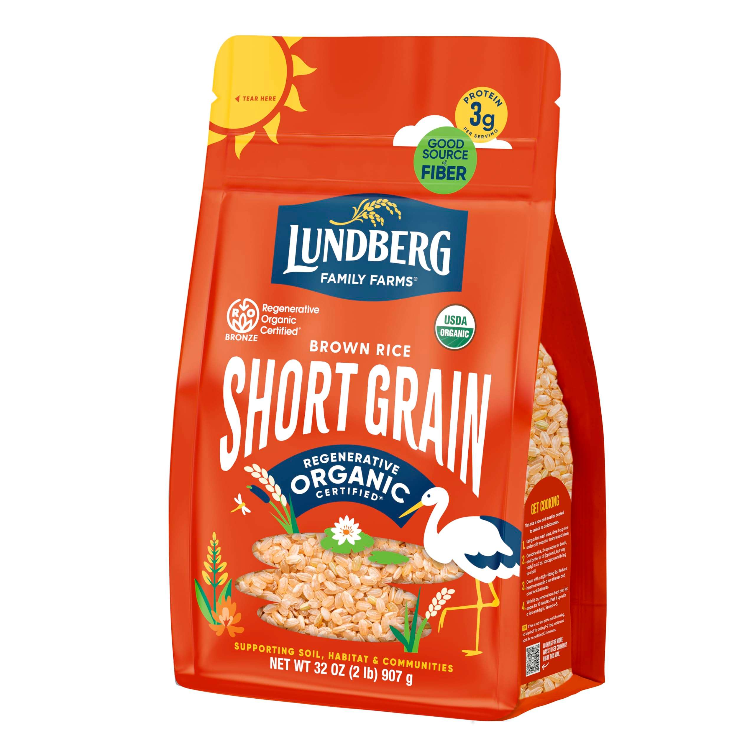 Lundberg Family Farms - Organic Brown Short Grain Rice, Subtle Nutty Aroma, Clings When Cooked, 100% Whole Grain, High Fiber, Pantry Staple, USDA Certified Organic, Gluten-Free, Vegan (32 oz, 1-Pack) - Image 1