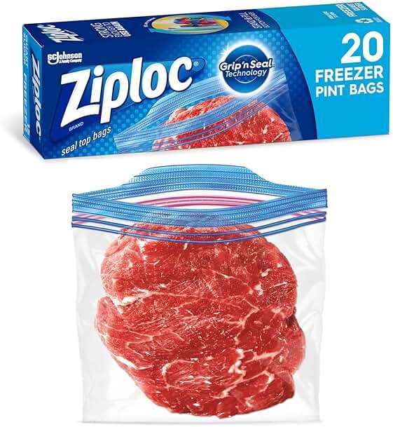 Ziploc Pint Food Storage Freezer Bags, Grip 'n Seal Technology for Easier Grip, Open, and Close, 20 Count - Product Image
