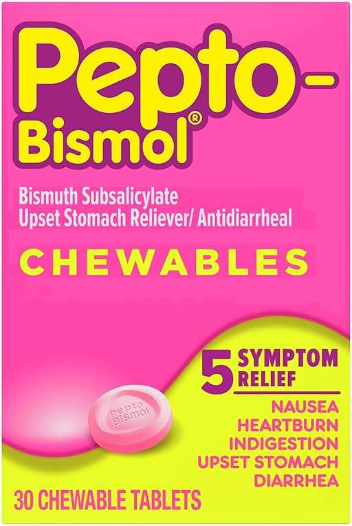 Pepto Bismol Chewable Tablets, Upset Stomach Relief, Nausea Relief, Heartburn Relief, Indigestion Relief, Anti Diarrhea Medication for Adults - 5 Symptom Relief, 30 ct - Image 7