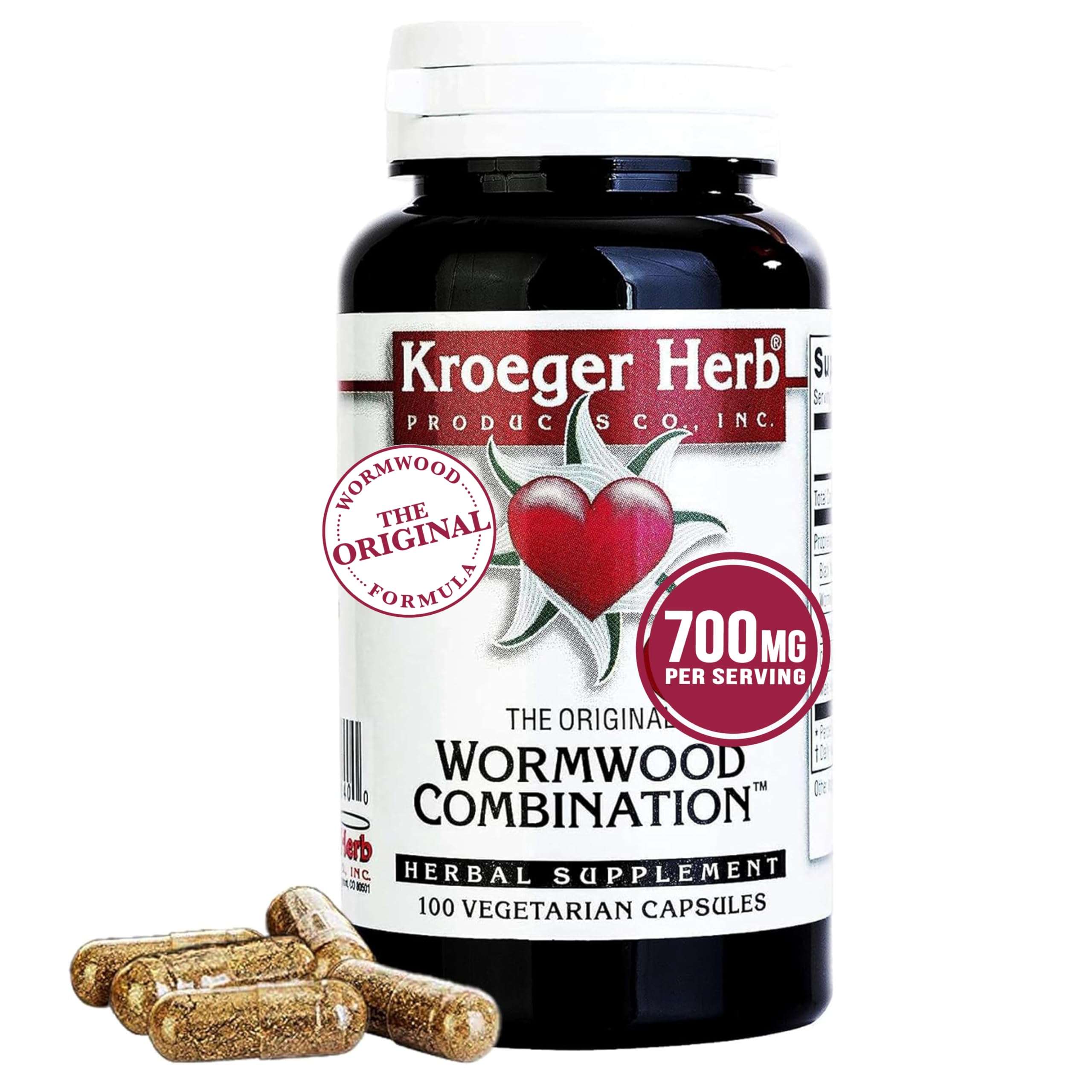 Kroeger Herb Products, Wormwood Herb, Black Walnut, Clove, Quassia, Worm Wood Detox Cleanse - Vegetarian Capsules, Non-GMO, Gluten Free, No Preservatives or Fillers - 100 Capsules, Made in USA - Image 1
