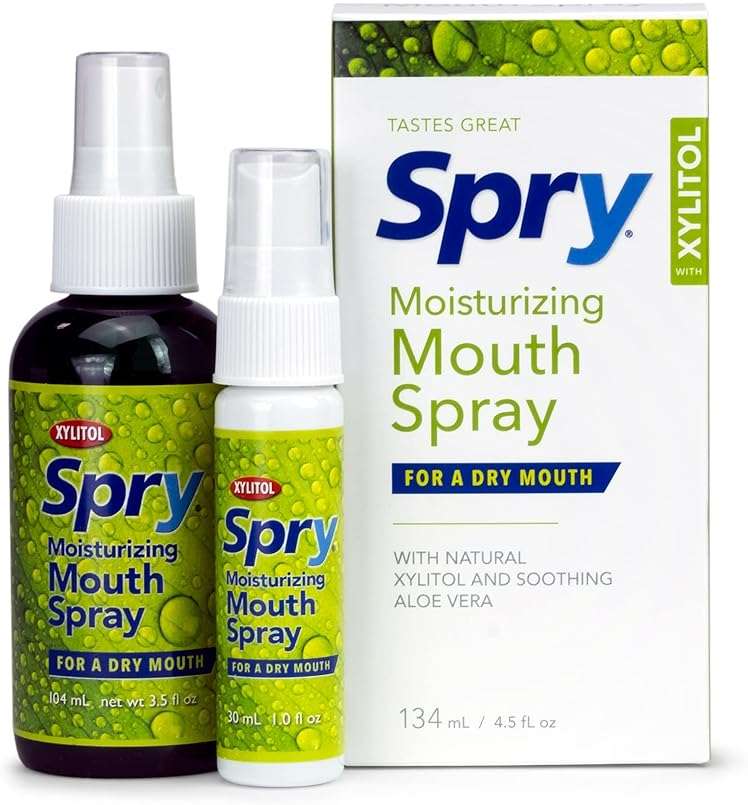 Spry Natural Xylitol Moisturizing Dry Mouth Spray, Stop Bad Breath, Increase Saliva Production, Non-GMO, Gluten-Free On The Go Oral Care with Spearmint Flavor, 4.5 fl.oz (Pack of 1) - Image 1