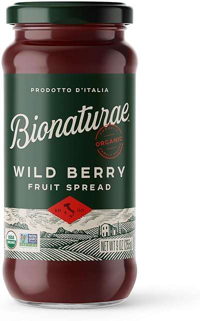 Bionaturae Organic Wild Berry Fruit Spread - Jelly Organic, Non-GMO, USDA Certified, No Sugar Added, No Preservatives, Organic Fruit Jam, Jam Organic, Made in Italy - 9 Oz - Image 1