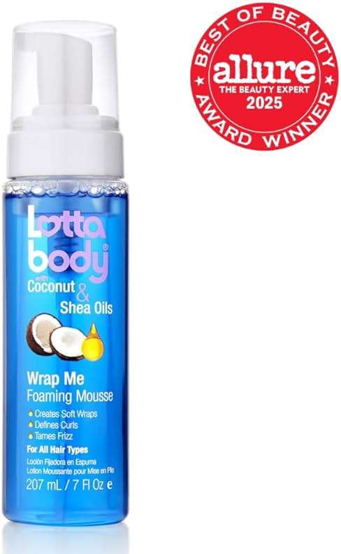 Lottabody Wrap Me Foaming Mousse with Coconut & Shea Oils, Lightweight Moisture-Rich Curl-Defining & Frizz-Control Styling Mousse for Natural Curly, Coily & Relaxed Hair, 7 oz - Image 2