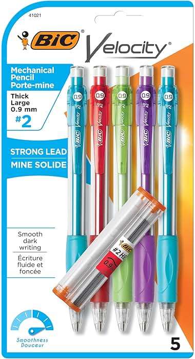 BIC Velocity Strong Lead Mechanical Pencils, With Colorful Barrel, Thick Point (0.9mm), 5-Count Pack Mechanical Pencils With Erasers - Image 1