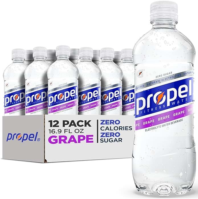 Propel Electrolyte Enhanced Water Sports Drink, Grape Flavored Water, Zero Calorie & Zero Sugar Hydration with Electrolytes and Vitamins C & E, 16.9 fl oz Bottles (12 Pack) - Product Image