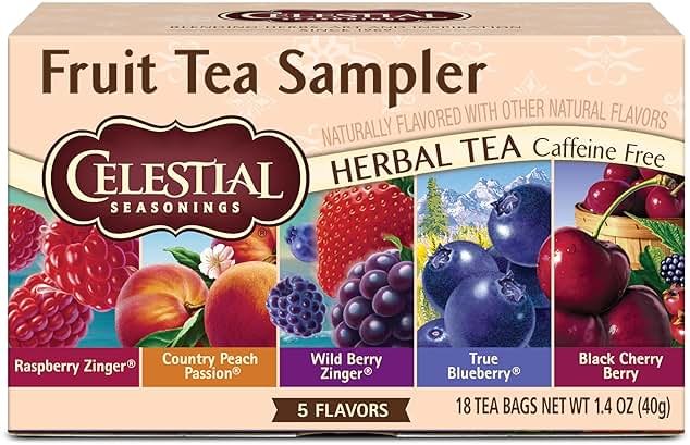Celestial Seasonings Fruit Tea Sampler Herbal Tea Variety Pack, Caffeine Free, 18 Tea Bags Per Box - Product Image