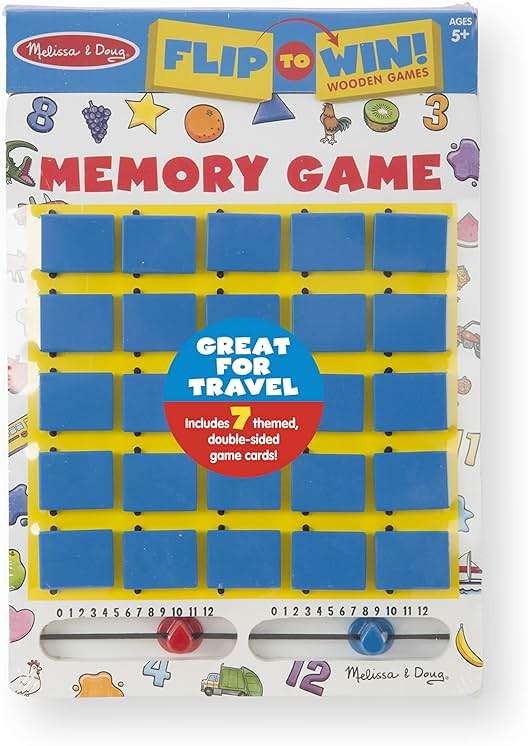 Melissa & Doug Flip-to-Win Portable Wooden Travel Game Board with 25 Flaps & 7 Double-Sided Memory Game Cards—Animals, Colors, Fruits, Shapes & Much More—Preschool Toys for Kids Ages 5+ - Image 6