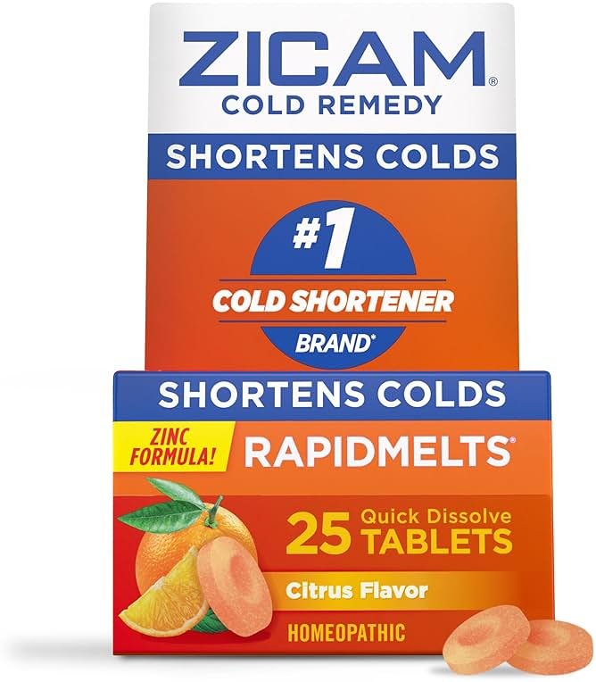 Zicam Cold Remedy RapidMelts, Homeopathic Cold Shortening Relief with Zinc for Nasal Congestion, Non‑Drowsy, Citrus, 25 Count - Product Image