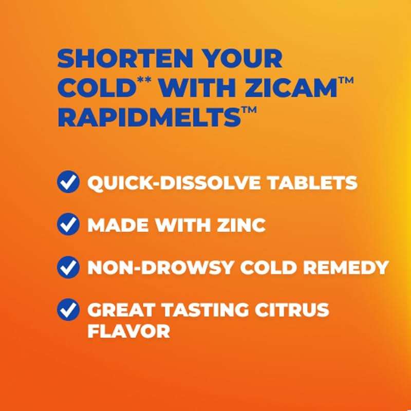 Zicam Cold Remedy RapidMelts, Homeopathic Cold Shortening Relief with Zinc for Nasal Congestion, Non‑Drowsy, Citrus, 25 Count - Image 8
