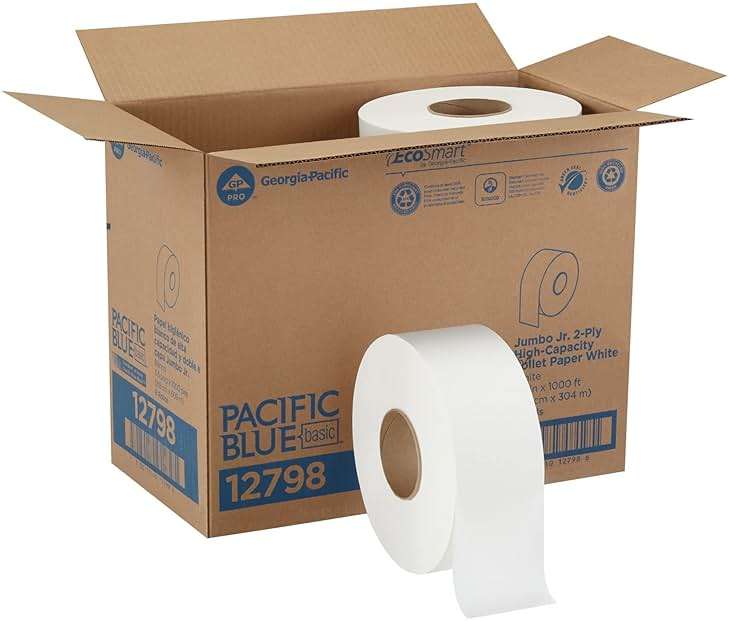 Georgia-Pacific Pacific Blue Basic 2-Ply Jumbo Jr. 9" Toilet Paper by GP PRO (Georgia-Pacific), 12798, 1,000 Linear Feet per Roll, 8 Rolls Per Case - Image 1