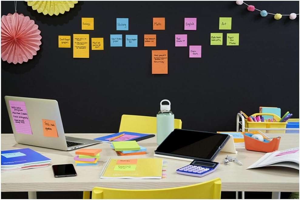 Post-it Super Sticky Lined Notes, 6 Sticky Note Pads, 4 x 4 in., School Supplies, Office Products, Sticky Notes for Vertical Surfaces, Monitors, Walls and Windows, Energy Boost Collection - Image 2