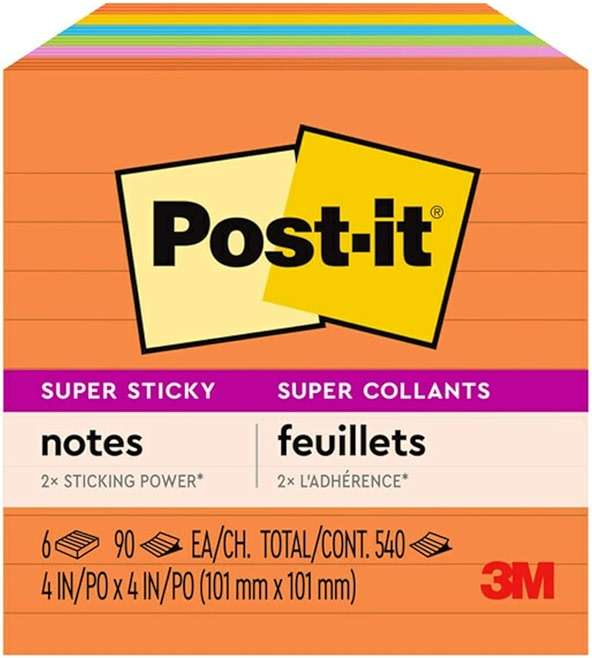 Post-it Super Sticky Lined Notes, 6 Sticky Note Pads, 4 x 4 in., School Supplies, Office Products, Sticky Notes for Vertical Surfaces, Monitors, Walls and Windows, Energy Boost Collection - Image 13