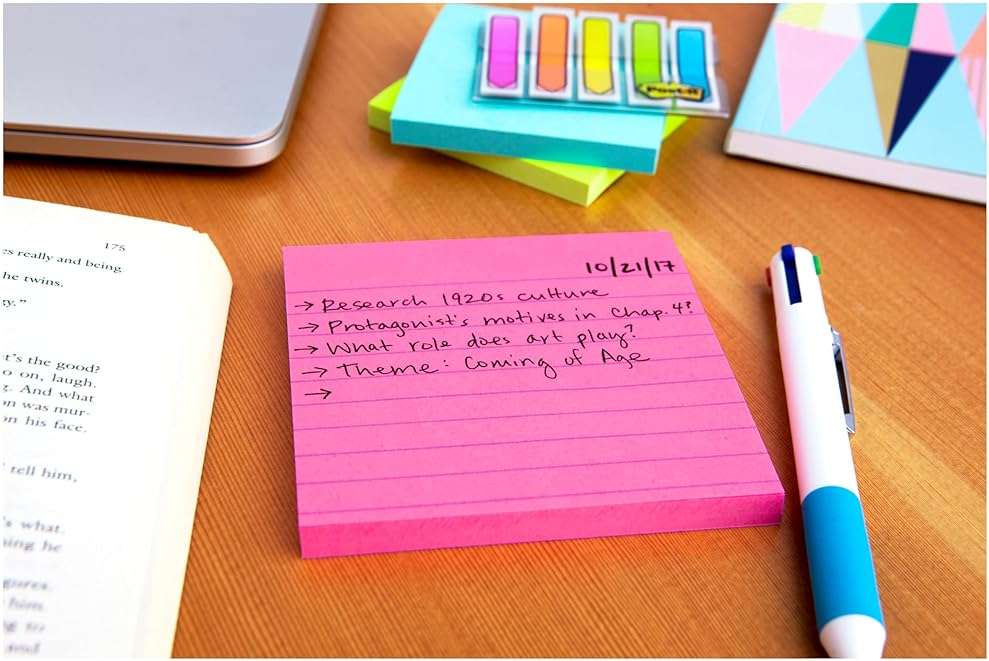 Post-it Super Sticky Lined Notes, 6 Sticky Note Pads, 4 x 4 in., School Supplies, Office Products, Sticky Notes for Vertical Surfaces, Monitors, Walls and Windows, Energy Boost Collection - Image 15