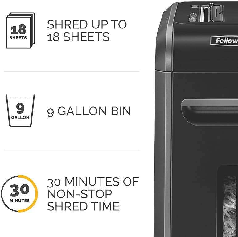 Fellowes Powershred 99Ci 18-Sheet 100% Jam-Proof Heavy Duty Crosscut Paper Shredder Machine for Office and Home, Black/Gray 3229912 - Image 5