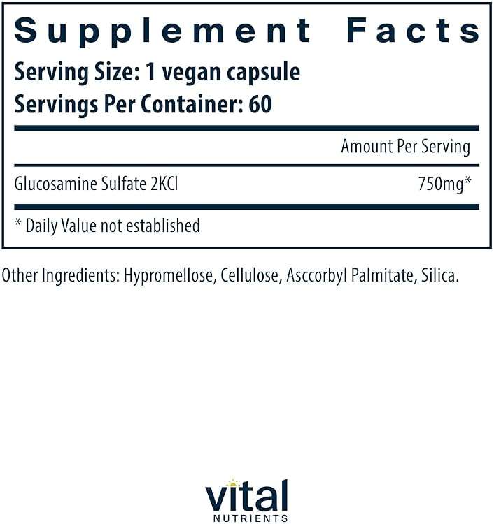 Vital Nutrients Vegan Glucosamine Sulfate 750mg - Healthy Cartilage, Mobility, and Joint Support Supplement - Vegetable Source of Glucosamine - Gluten, Dairy, Soy Free - Non-GMO - 60 Capsules - Image 2