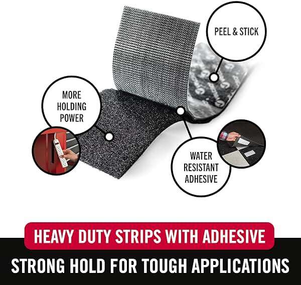 VELCRO Brand Heavy Duty Fasteners | 4x2 Inch Strips 4 Sets | Holds 10 lbs | Stick-On Adhesive Backed | Black Industrial Strength | For Indoor or Outdoor Use, 90209 - Image 2