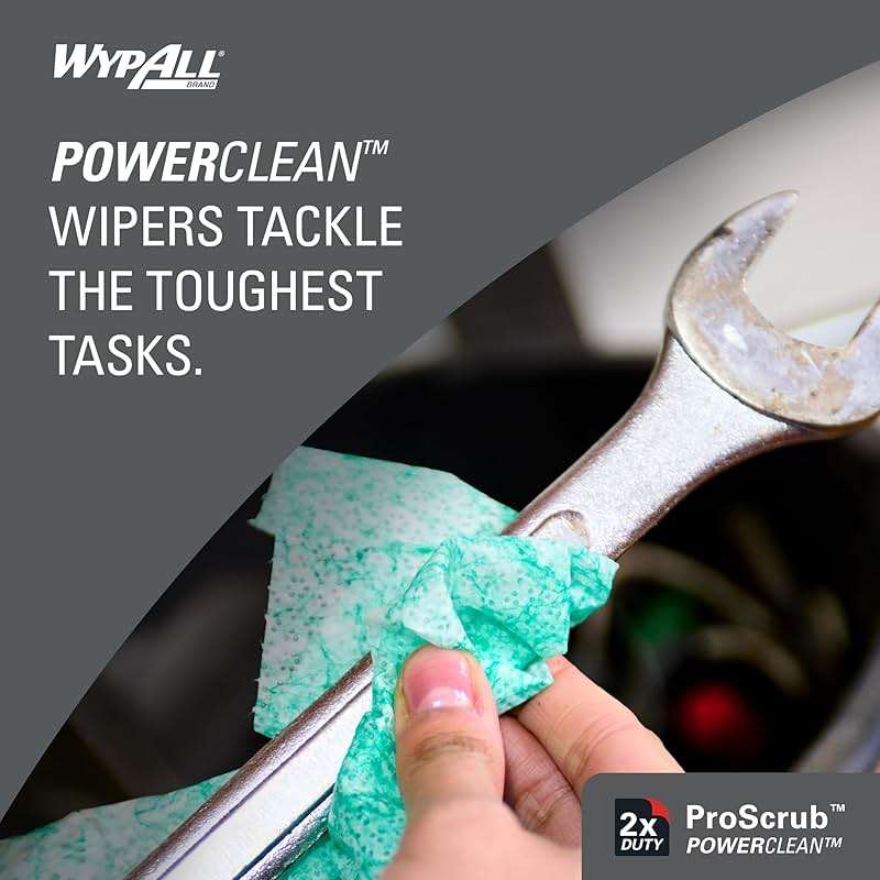 WypAll PowerClean ProScrub Heavy Duty Wet Towels (58310), Dual Action Cleaning, Large 9.5" x 12" Wipes, Canister Included (8 Canisters of 50 Sheets, 400 Sheet Total) - Image 4