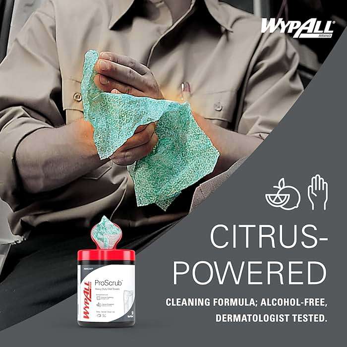 WypAll PowerClean ProScrub Heavy Duty Wet Towels (58310), Dual Action Cleaning, Large 9.5" x 12" Wipes, Canister Included (8 Canisters of 50 Sheets, 400 Sheet Total) - Image 6