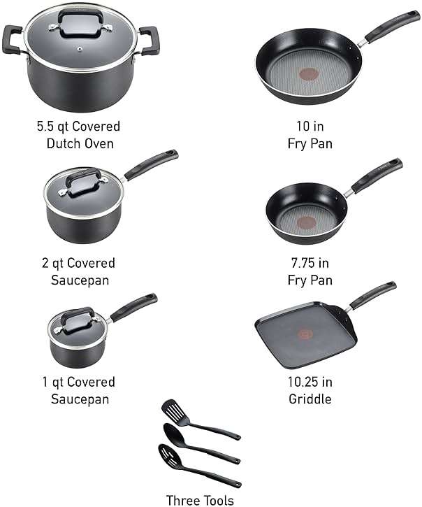 T-Fal Signature Nonstick Pots and Pans Set 12 Piece, Oven Broiler Safe 350F, Kitchen Cookware Set w/Fry Pans, Saucepans, Saute Pan, Dutch Oven, Griddle, Kitchen, Home, Dishwasher Safe, Black - Image 2