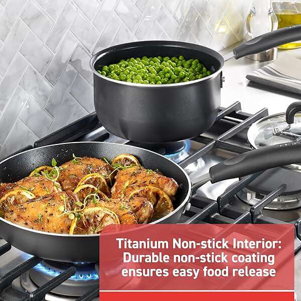 T-Fal Signature Nonstick Pots and Pans Set 12 Piece, Oven Broiler Safe 350F, Kitchen Cookware Set w/Fry Pans, Saucepans, Saute Pan, Dutch Oven, Griddle, Kitchen, Home, Dishwasher Safe, Black - Image 3