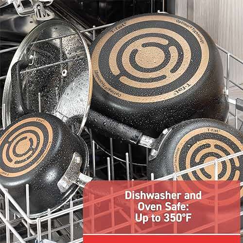 T-Fal Signature Nonstick Pots and Pans Set 12 Piece, Oven Broiler Safe 350F, Kitchen Cookware Set w/Fry Pans, Saucepans, Saute Pan, Dutch Oven, Griddle, Kitchen, Home, Dishwasher Safe, Black - Image 7
