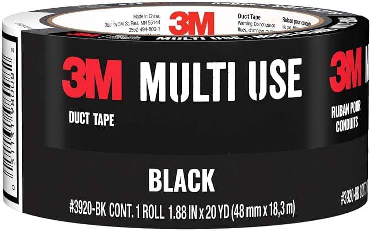 3M Duct Tape Black, 1.88 inches by 20 yards, 3920-BK, 1 roll - Image 1