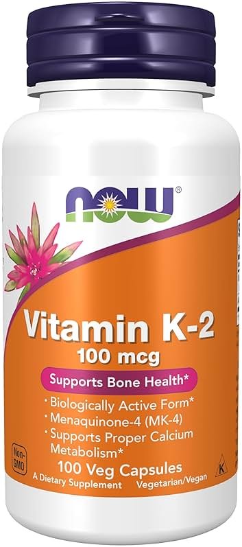 NOW Foods Supplements, Vitamin K-2 100 mcg, Menaquinone-4 (MK-4), Supports Bone Health*, 100 Veg Capsules - Product Image