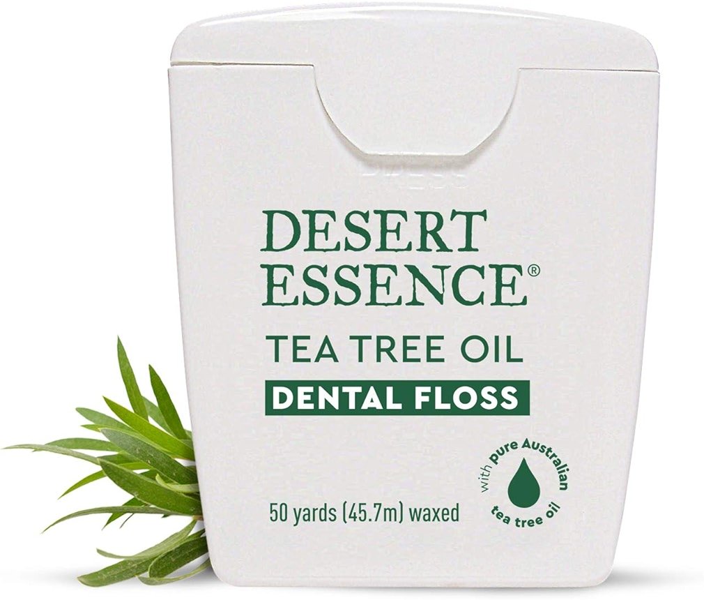 Desert Essence Tea Tree Oil Dental Floss - 50 Yards - Naturally Waxed w/ Beeswax - Thick Flossing No Shred Tape - On The Go - Removes Food Debris Buildup - Cruelty-Free Antiseptic - Product Image