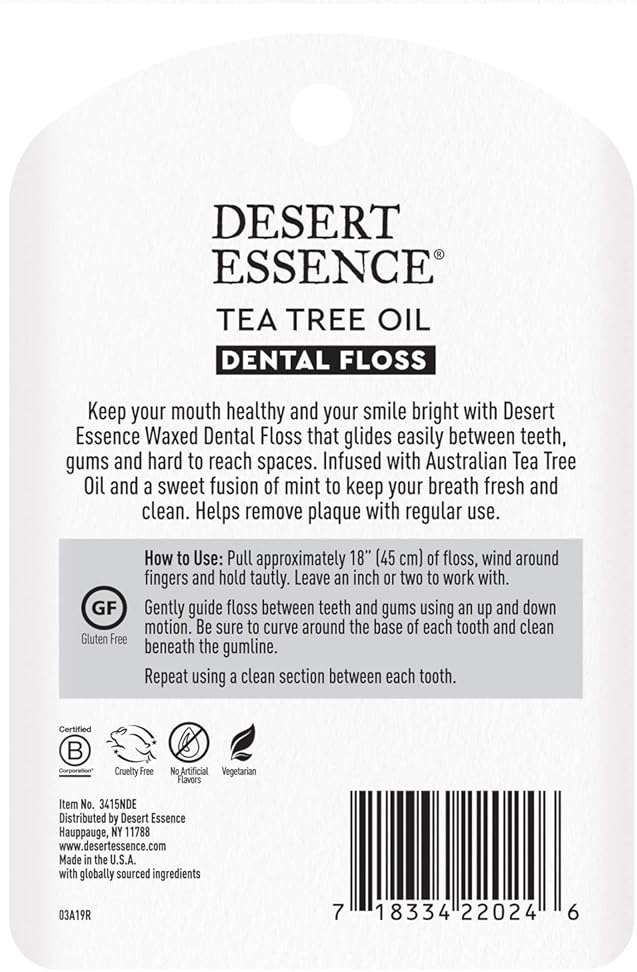 Desert Essence Tea Tree Oil Dental Floss - 50 Yards - Naturally Waxed w/ Beeswax - Thick Flossing No Shred Tape - On The Go - Removes Food Debris Buildup - Cruelty-Free Antiseptic - Image 3