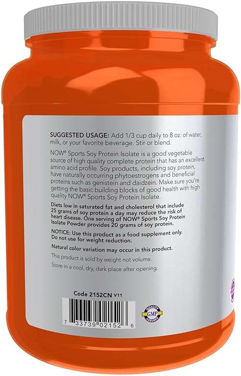 NOW Foods Sports Nutrition, Soy Protein Isolate 20 g, 0 Carbs, Unflavored Powder, 2-Pound - Image 3