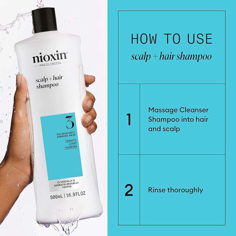 Nioxin System 3 Scalp + Hair Thickening Shampoo for Colored, Dry, & Damaged Hair with Light Thinning | Maintain Vibrant Color | Cleanse, Strengthen & Nourish with Niacinamide & Biotin - Image 6