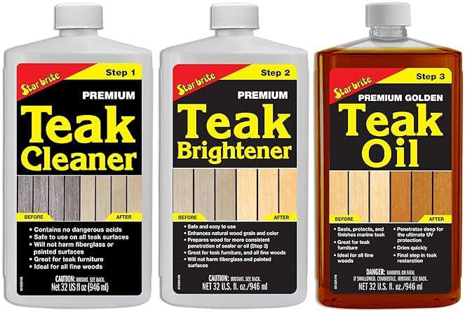 STAR BRITE Teak Kit - Restore Decks, Patio, Outdoor Furniture, Boats & Fine Wood - Marine Grade Teak Cleaner & Brightener Set with Premium Golden Teak Oil Finish - Renew, Refinish & Protect (081202) - Image 1