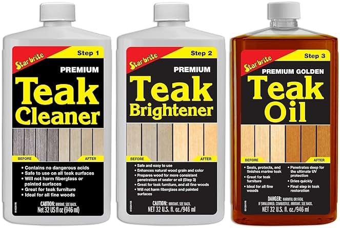 STAR BRITE Teak Kit - Restore Decks, Patio, Outdoor Furniture, Boats & Fine Wood - Marine Grade Teak Cleaner & Brightener Set with Premium Golden Teak Oil Finish - Renew, Refinish & Protect (081202) - Product Image
