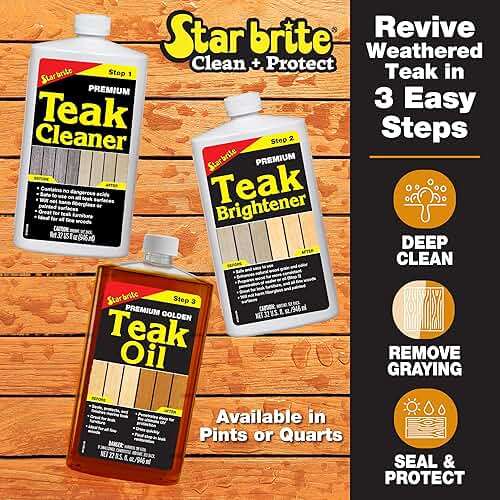 STAR BRITE Teak Kit - Restore Decks, Patio, Outdoor Furniture, Boats & Fine Wood - Marine Grade Teak Cleaner & Brightener Set with Premium Golden Teak Oil Finish - Renew, Refinish & Protect (081202) - Image 3