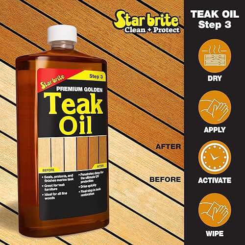 STAR BRITE Teak Kit - Restore Decks, Patio, Outdoor Furniture, Boats & Fine Wood - Marine Grade Teak Cleaner & Brightener Set with Premium Golden Teak Oil Finish - Renew, Refinish & Protect (081202) - Image 6