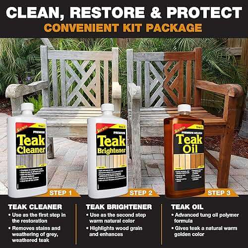 STAR BRITE Teak Kit - Restore Decks, Patio, Outdoor Furniture, Boats & Fine Wood - Marine Grade Teak Cleaner & Brightener Set with Premium Golden Teak Oil Finish - Renew, Refinish & Protect (081202) - Image 7