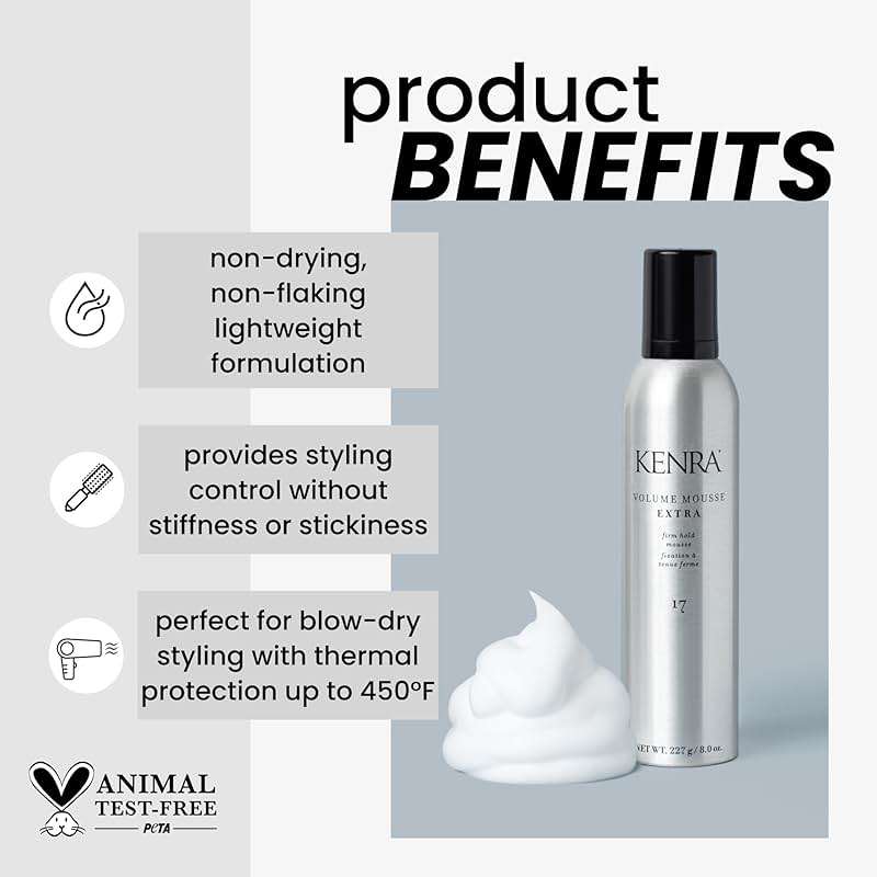 Kenra Volume Mousse Extra 17 | Firm Hold Mousse | Non-drying, Non-flaking Lightweight Formula | Tames Frizz & Conditions |Thermal Protection up to 450F| All Hair Types | 8 oz - Image 2