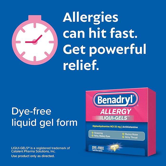 Benadryl Liqui-Gels Allergy Medicine, Dye-Free Liquid Gel Capsules with 25 mg of Diphenhydramine HCl Antihistamine for Relief of Allergy & Cold Symptoms Like Runny Nose & Sneezing, 24 ct - Image 2