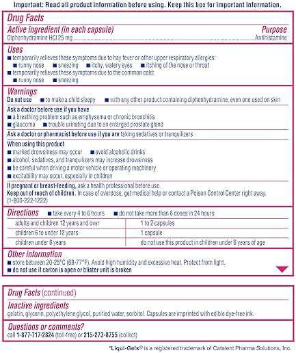 Benadryl Liqui-Gels Allergy Medicine, Dye-Free Liquid Gel Capsules with 25 mg of Diphenhydramine HCl Antihistamine for Relief of Allergy & Cold Symptoms Like Runny Nose & Sneezing, 24 ct - Image 7