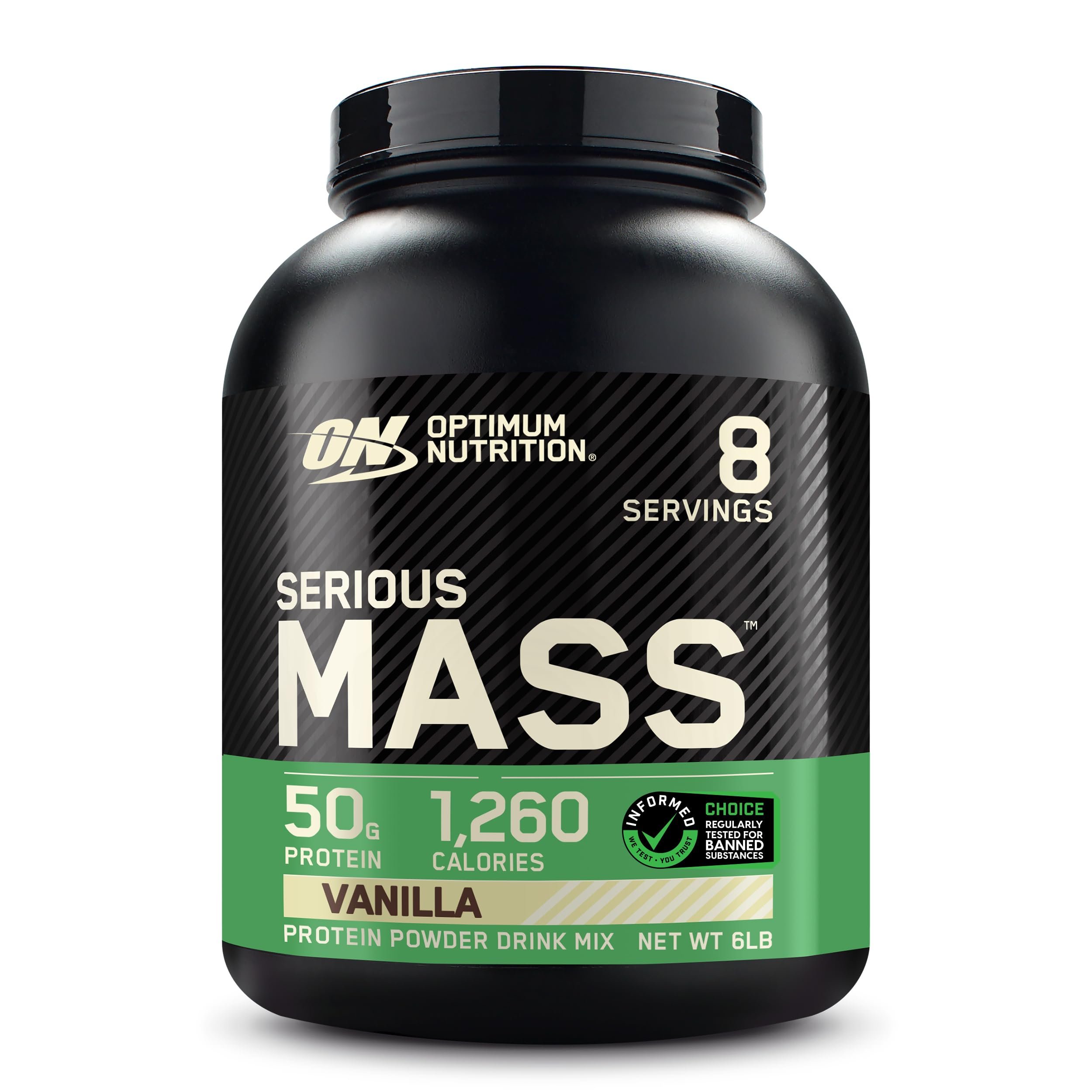 Optimum Nutrition Serious Mass, Weight Gainer Protein Powder, Mass Gainer, Vitamin C and Zinc for Immune Support, Creatine, Vanilla, 6 Pound (Packaging May Vary) - Product Image