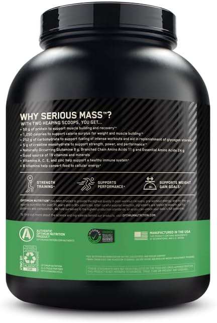 Optimum Nutrition Serious Mass, Weight Gainer Protein Powder, Mass Gainer, Vitamin C and Zinc for Immune Support, Creatine, Vanilla, 6 Pound (Packaging May Vary) - Image 14