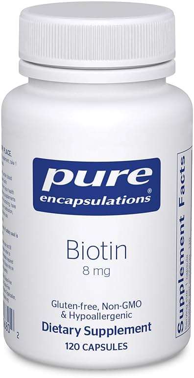 Pure Encapsulations Biotin 8 mg - B Vitamin Supplement to Aid Stress Relief, Hair, Skin & Nail Strengthening, Metabolism, Carbohydrate Support & Nervous System* - with Premium Biotin - 120 Capsules - Image 1